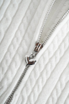 Fur Trim Marshmallow Cable Knit Cardigan (White)