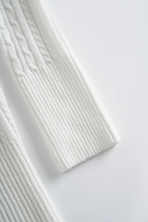 Fur Trim Marshmallow Cable Knit Cardigan (White)