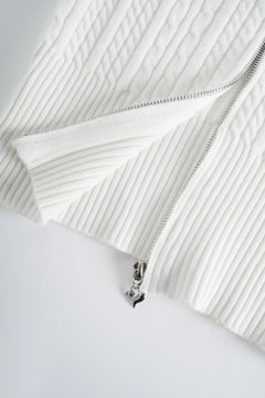 Fur Trim Marshmallow Cable Knit Cardigan (White)