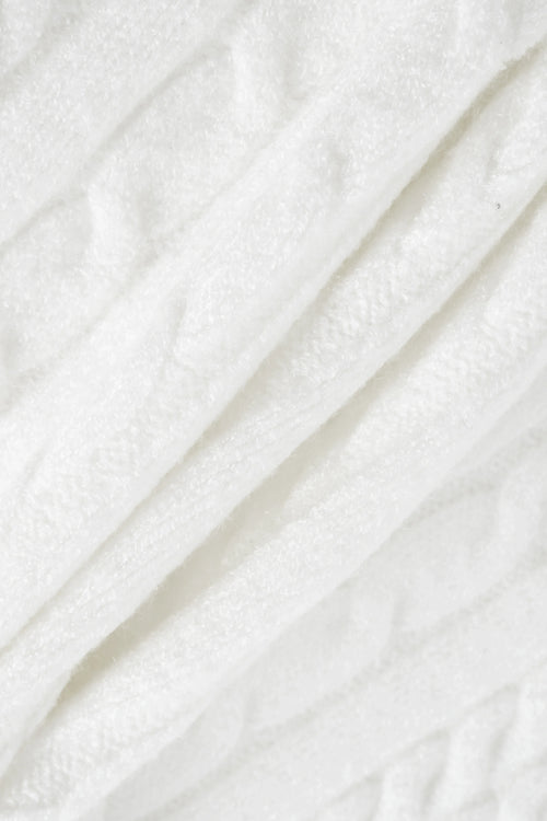 Fur Trim Marshmallow Cable Knit Cardigan (White)