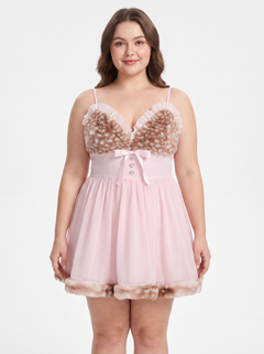 Bambi Princess Fur Chiffon Babydoll Dress (Pink)