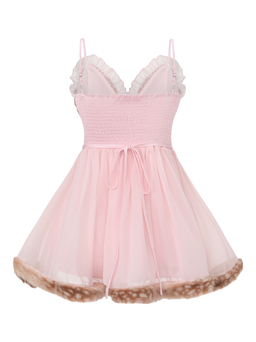 Bambi Princess Fur Chiffon Dress (Pink)