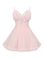 Rosé Princess Fur Chiffon Babydoll Dress - Angel Ruche