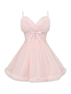 Rosé Princess Fur Chiffon Babydoll Dress - Angel Ruche