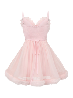 Rosé Princess Fur Chiffon Babydoll Dress - Angel Ruche