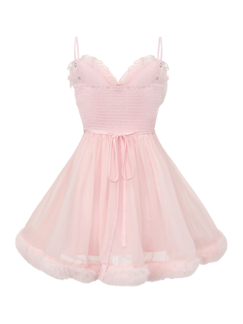 Rosé Princess Fur Chiffon Babydoll Dress - Angel Ruche