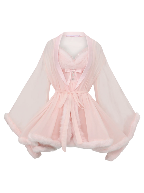 Rosé Princess Fur Chiffon Robe - Angel Ruche