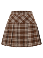 Girly Plaid Pleated High Rise Skirt (Brown)