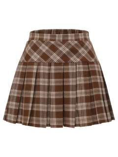 Girly Plaid Pleated High Rise Skirt (Brown)