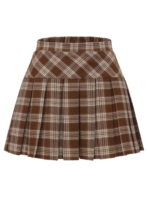 Girly Plaid Pleated High Rise Skirt (Brown)