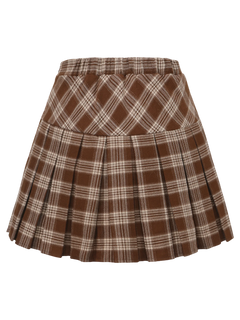 Girly Plaid Pleated High Rise Skirt (Brown)