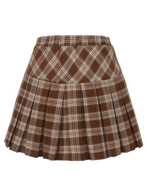 Girly Plaid Pleated High Rise Skirt (Brown)
