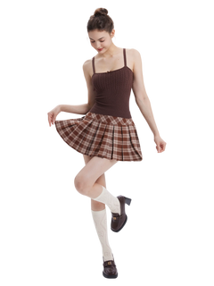 Girly Plaid Pleated High Rise Skirt (Brown)