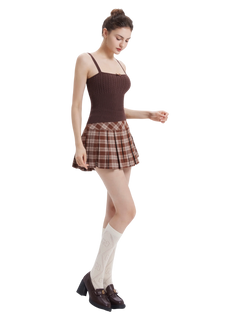 Girly Plaid Pleated High Rise Skirt (Brown)