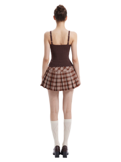 Girly Plaid Pleated High Rise Skirt (Brown)