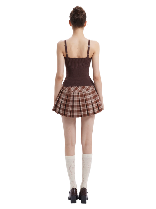 Girly Plaid Pleated High Rise Skirt (Brown)