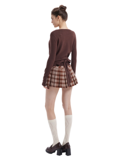 Girly Plaid Pleated High Rise Skirt (Brown)