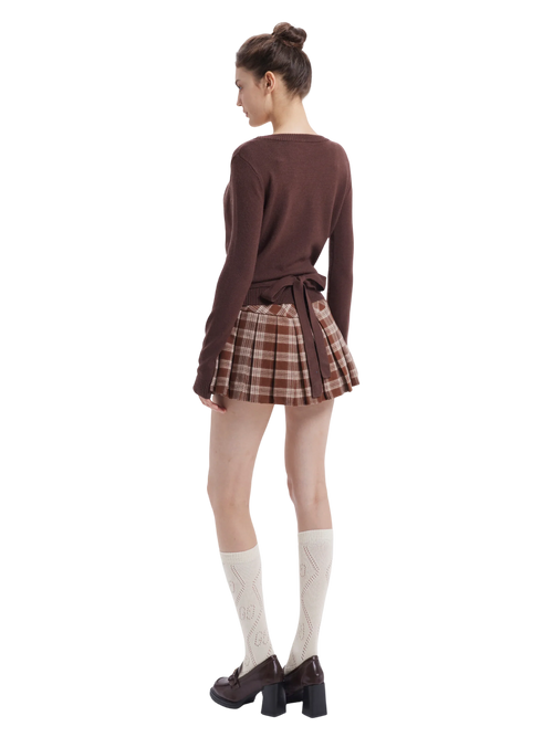 Girly Plaid Pleated High Rise Skirt (Brown)