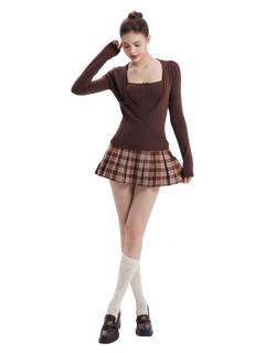 Girly Plaid Pleated High Rise Skirt (Brown)