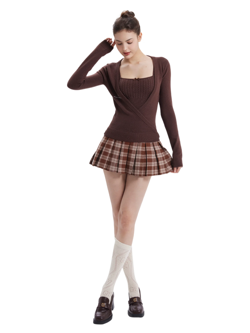 Girly Plaid Pleated High Rise Skirt (Brown)