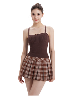 Girly Plaid Pleated High Rise Skirt (Brown)