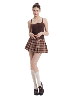 Girly Plaid Pleated High Rise Skirt (Brown)