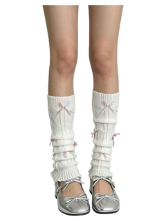 Gold Bow Leg Warmer (White)