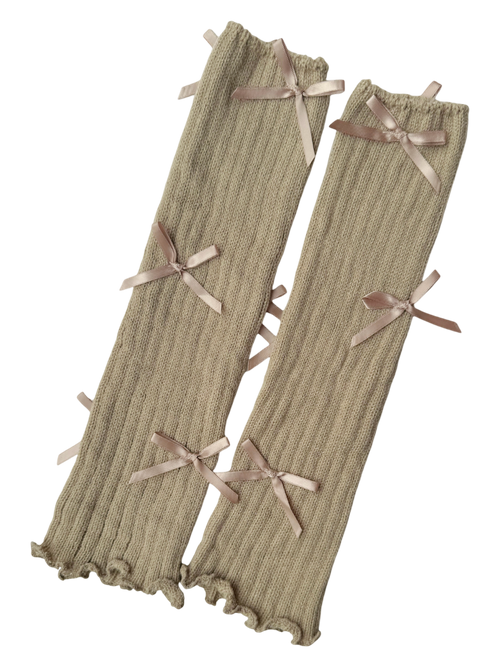 Layered Bow Leg Warmer (Beige)