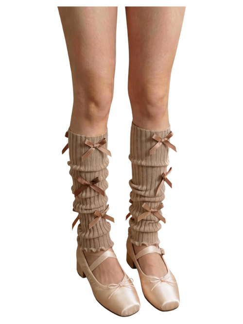 Layered Bow Leg Warmer (Beige)