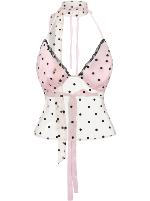 Dottie Polka Dot Mesh Halter Top