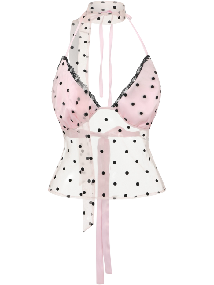 Dottie Polka Dot Mesh Halter Top
