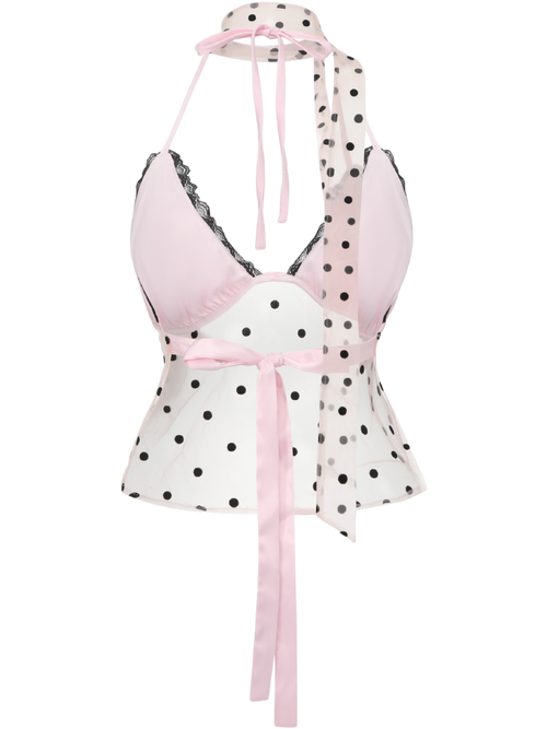 Dottie Polka Dot Mesh Halter Top