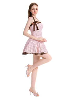 Dolly Polka Dot Dress+ Petticoat (Pink Mocha)