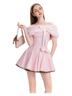 Dolly Polka Dot Dress+ Petticoat (Pink Mocha)
