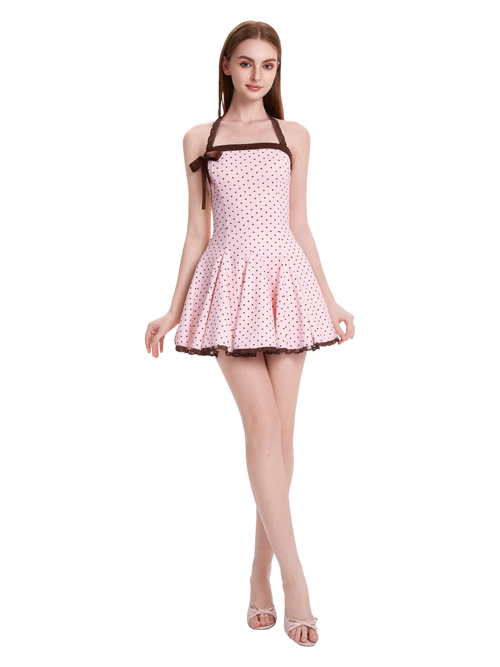 Dolly Polka Dot Dress+ Petticoat (Pink Mocha)