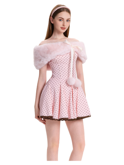 Dolly Polka Dot Dress+ Petticoat (Pink Mocha)