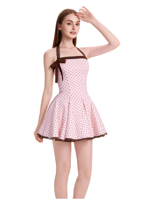 Dolly Polka Dot Dress+ Petticoat (Pink Mocha)