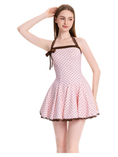Dolly Polka Dot Dress+ Petticoat (Pink Mocha)