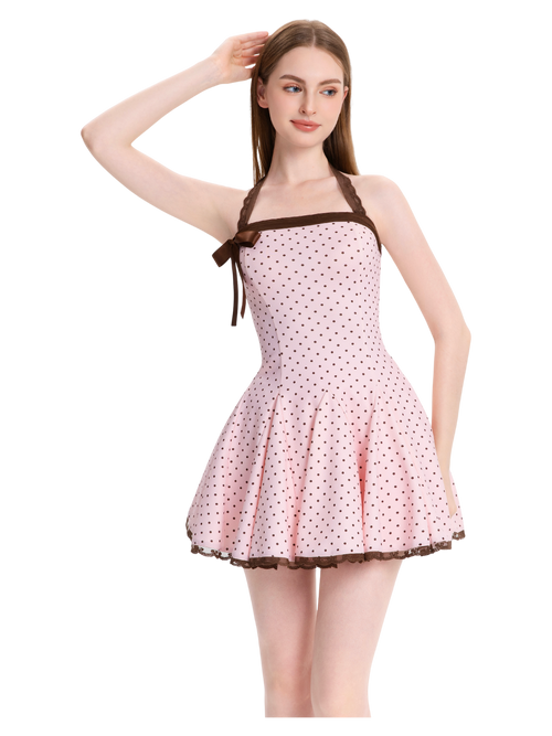 Dolly Polka Dot Dress+ Petticoat (Pink Mocha)