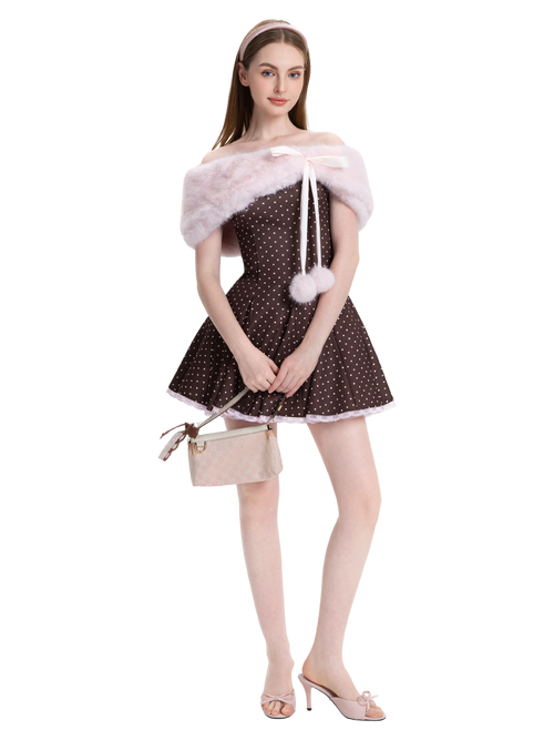 Dolly Polka Dot Dress+ Petticoat (Chocolate)
