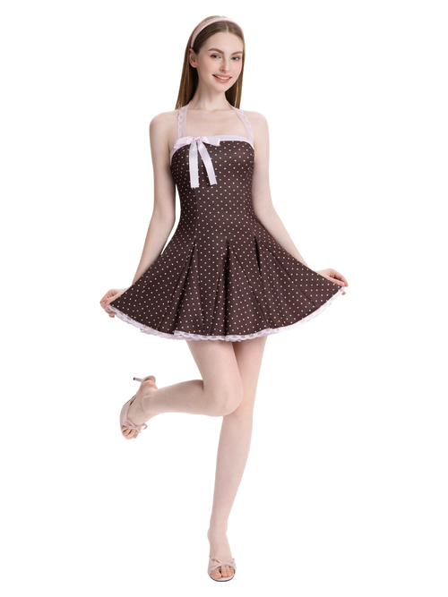 Dolly Polka Dot Dress+ Petticoat (Chocolate)