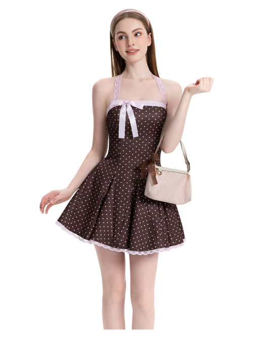 Dolly Polka Dot Dress+ Petticoat (Chocolate)