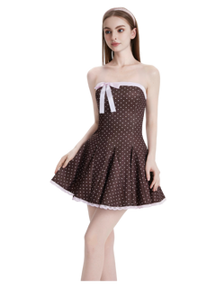 Dolly Polka Dot Dress+ Petticoat (Chocolate)