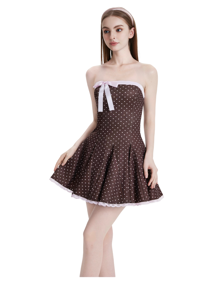 Dolly Polka Dot Dress+ Petticoat (Chocolate)