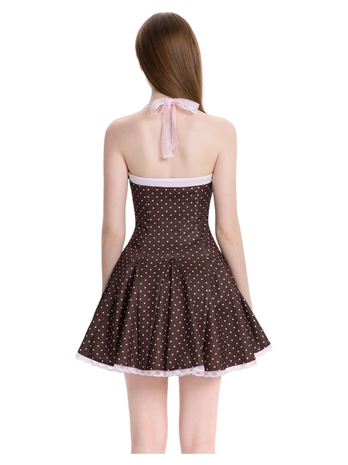 Dolly Polka Dot Dress+ Petticoat (Chocolate)