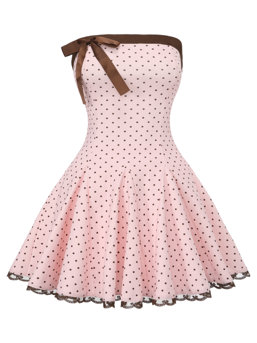 Dolly Polka Dot Dress+ Petticoat (Pink Mocha)