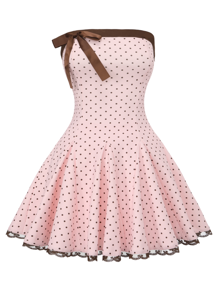 Dolly Polka Dot Dress+ Petticoat (Pink Mocha)