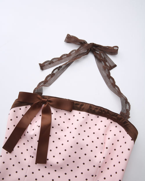Dolly Polka Dot Dress+ Petticoat (Pink Mocha)