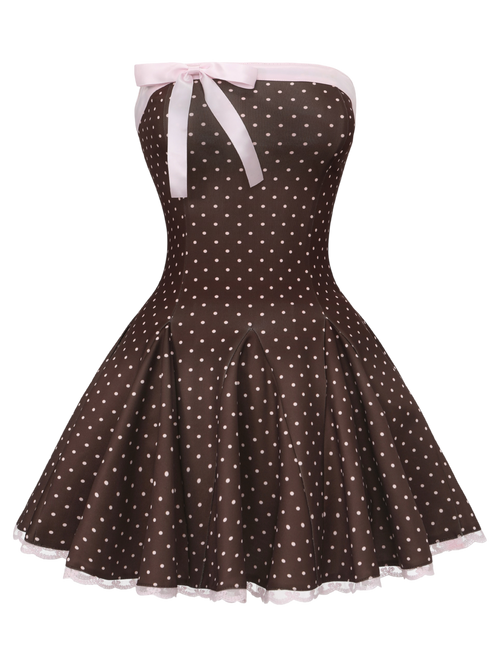 Dolly Polka Dot Dress+ Petticoat (Chocolate)