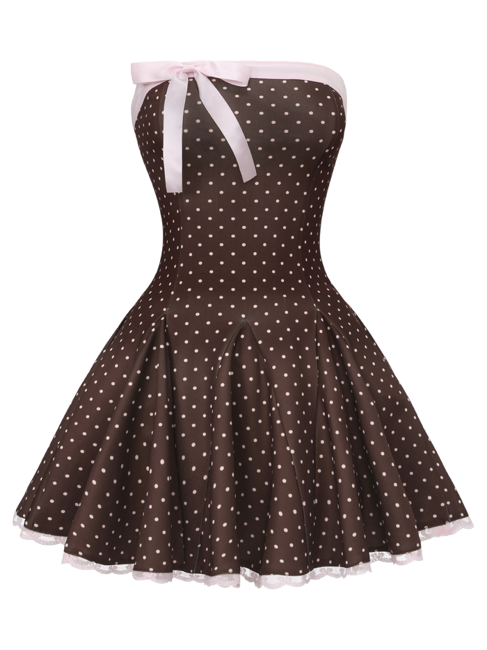 Dolly Polka Dot Dress+ Petticoat (Chocolate)